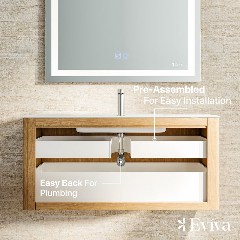 Eviva Oahu 44" Oak Bath Vanity with Solid Surface Top & Integrated Sink