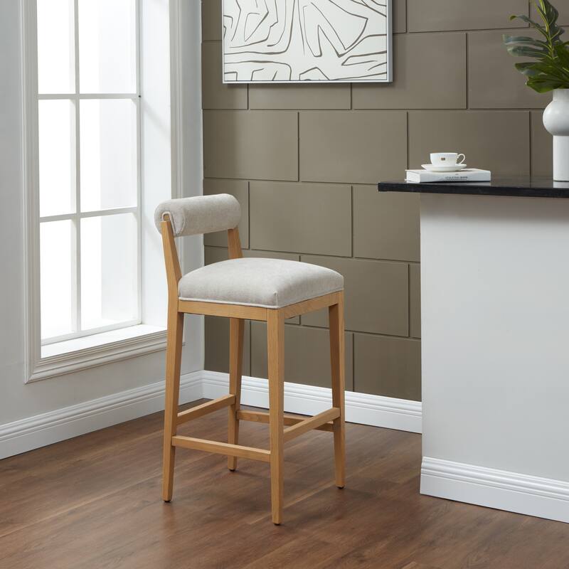 SAFAVIEH Couture Oaklie Rolled Back 30-inch Barstool - 17"W x 20"D x 39"H - Taupe/Natural