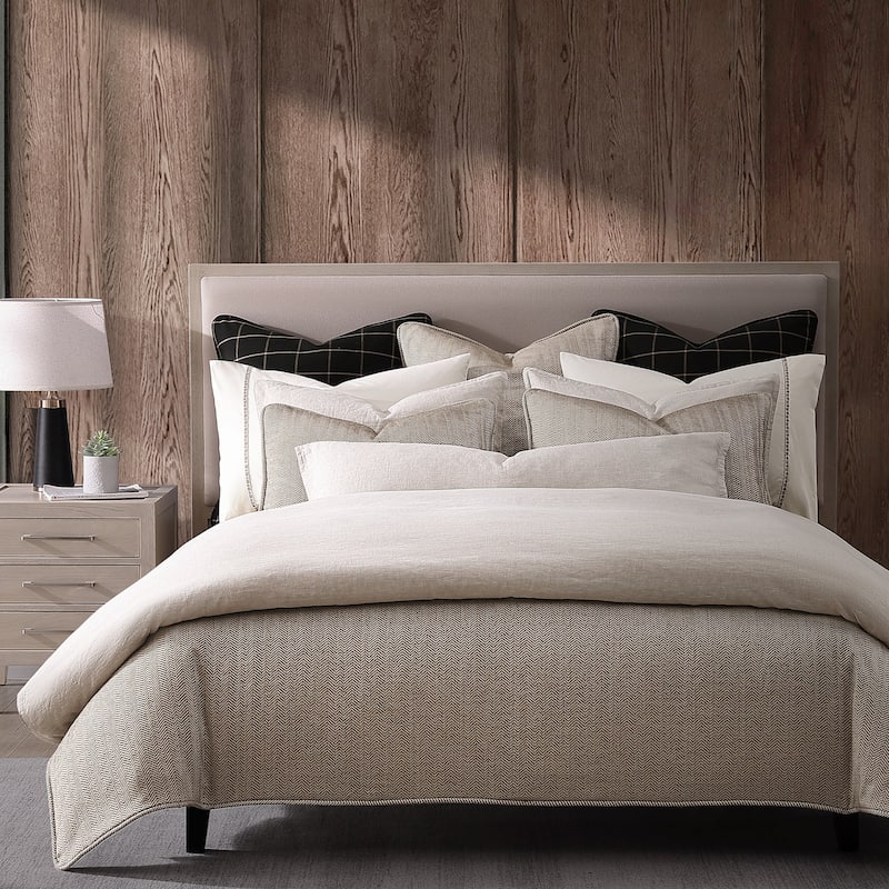 HiEnd Accents Timeless Classic Chenille Herringbone 3 Piece Duvet Cover Set - Sand - Queen