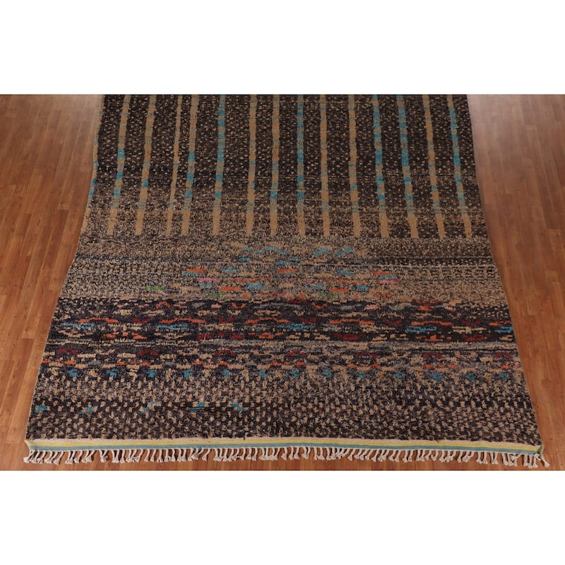 Brown Moroccan Large Oriental Area Rug Hand-Knotted Wool Carpet - 9'6" x 14'6"