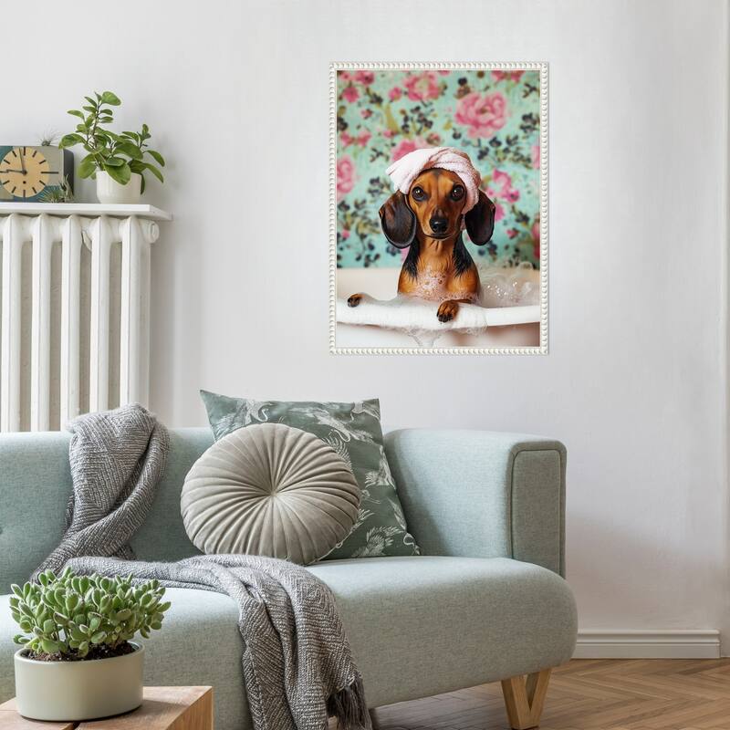 Bath Time Dachshund by Mowzu Framed Canvas Wall Art