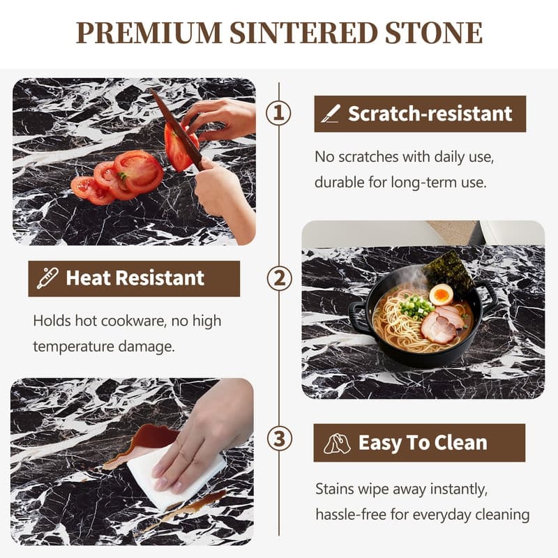 63" Modern Black Faux Marble Dining Table, Luxury Style Seats 4-6