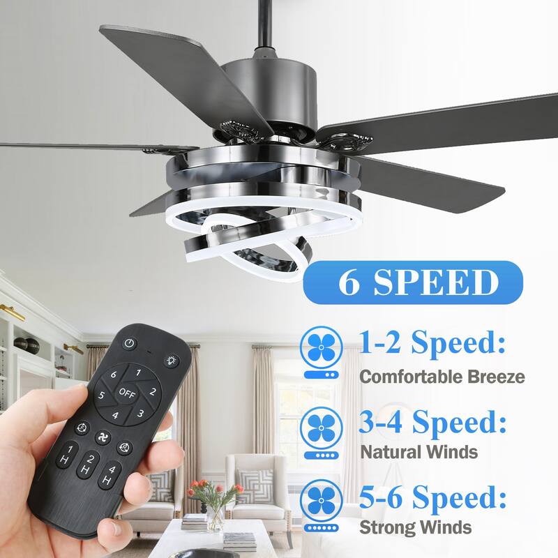 Bella Depot 52" Modern Reversible Ceiling Fan, DIY Shape 6-Speed Ceiling Fan with Remote and Light Kit