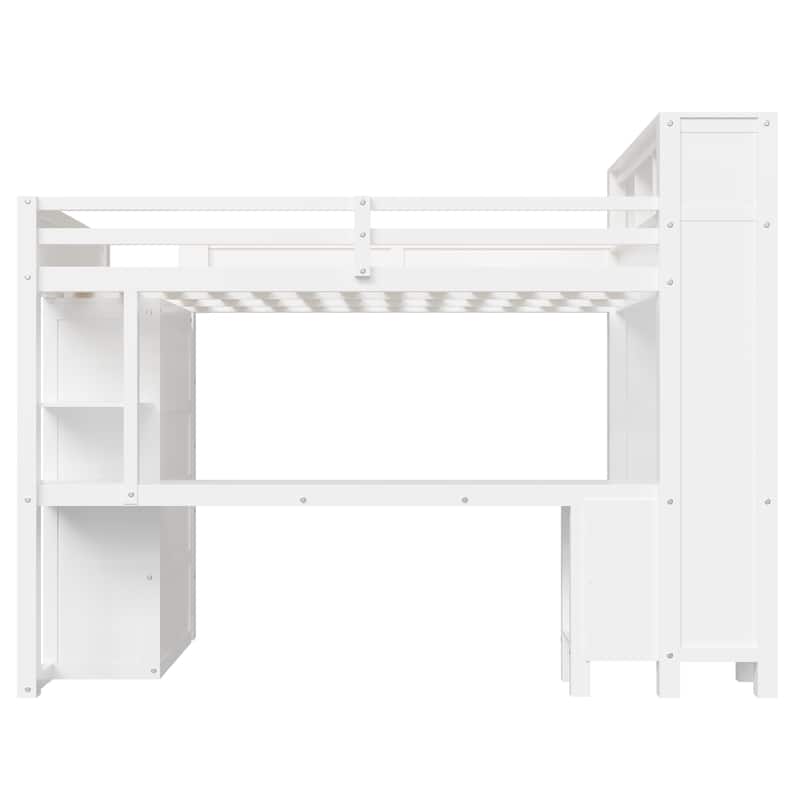 Heavy-Duty Loft Bed Queen Size Loft Frame with Wardrobe Desk USB
