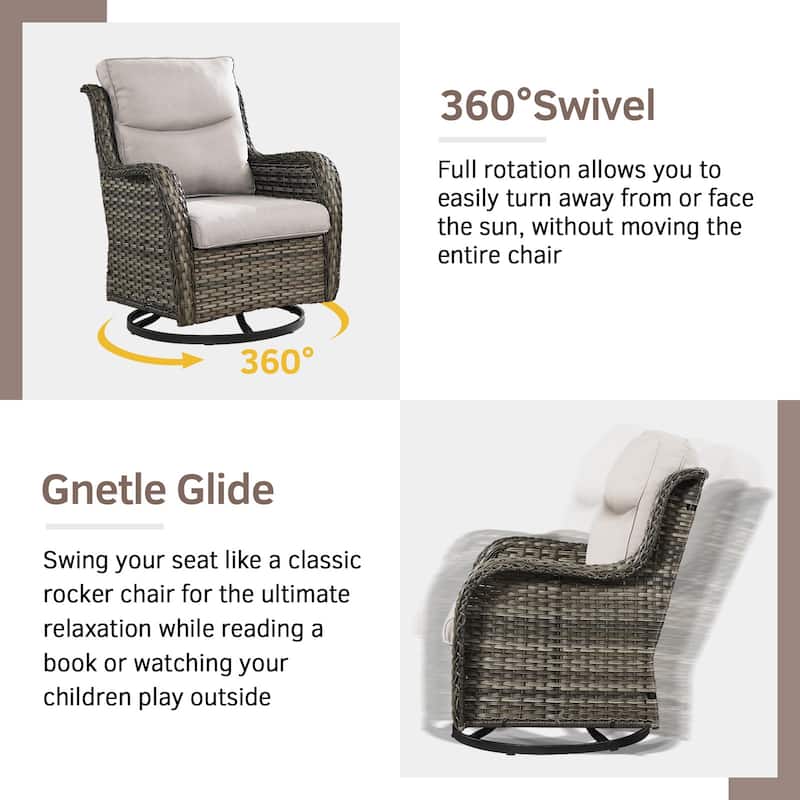 2 Pieces Patio Furniture Wicker Glider Chairs Set - Grey