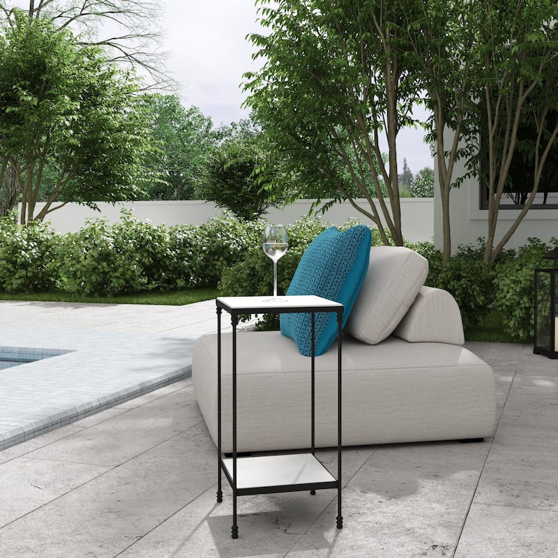 Larkin Outdoor Marble & Iron Side Table - Black / White