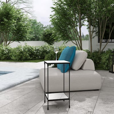 Larkin Outdoor Marble & Iron Side Table