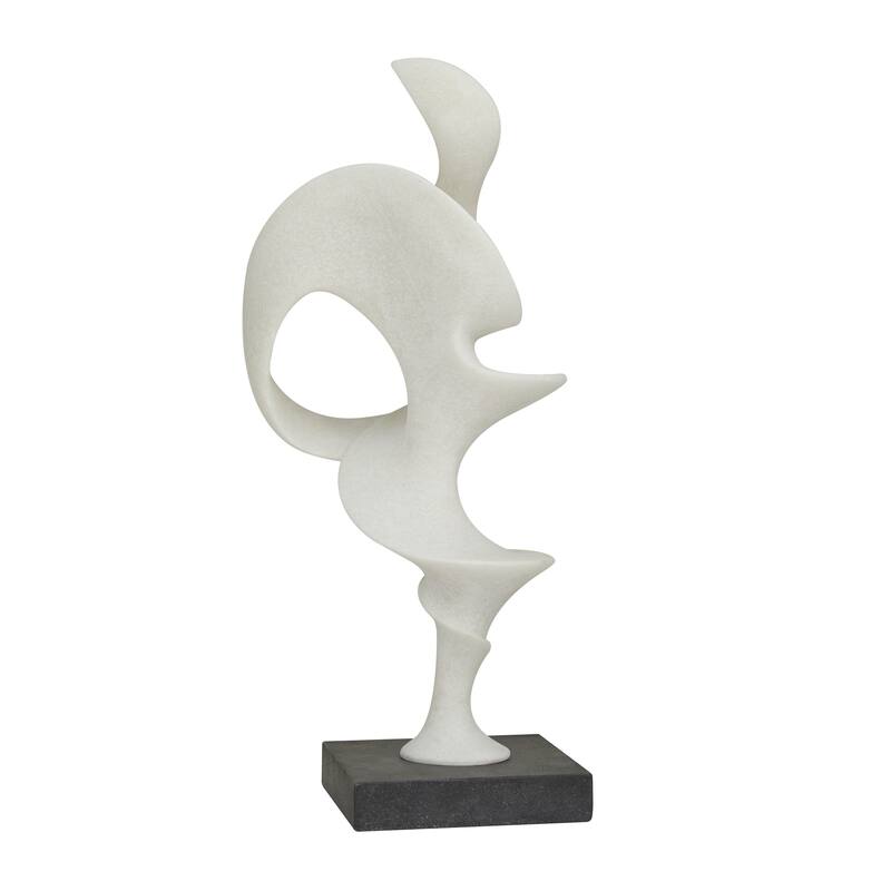 Contemporary White Polystone Abstract Sculpture with Black Base
