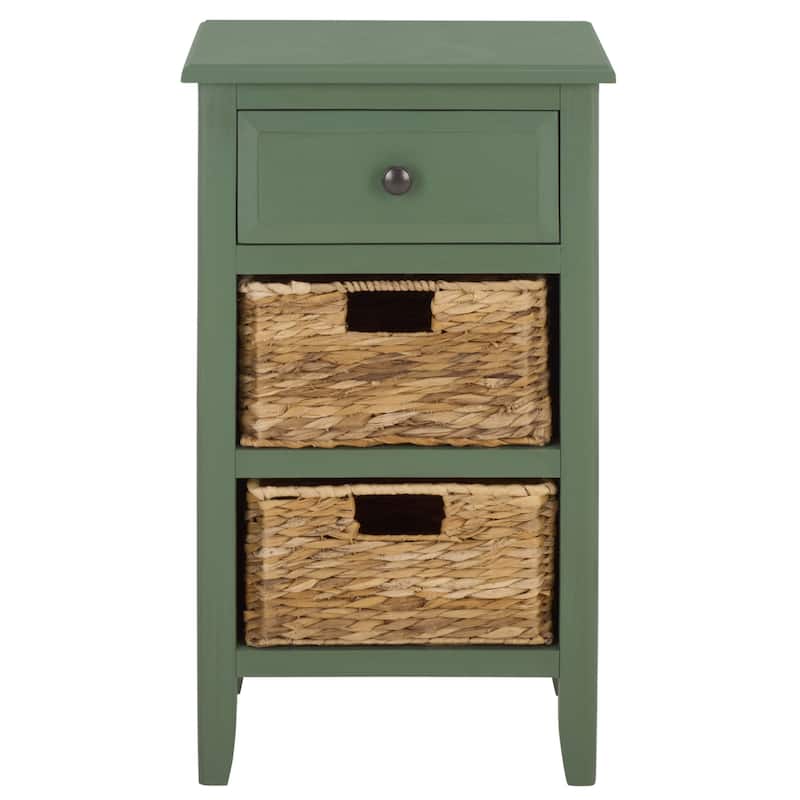 SAFAVIEH Helma Distressed Black Drawer Storage Side Table - 15" x 11.8" x 27.6" - 15"W x 12"D x 26"H - Dusty Green