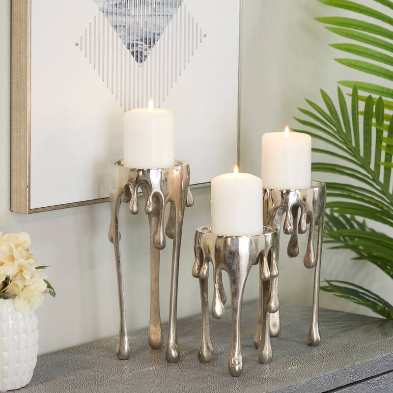 Aluminum Metal Abstract Melting Drip Candle Holder - Set of 3 Gold, Silver, Black or Copper - CosmoLiving by Cosmopolitan.
