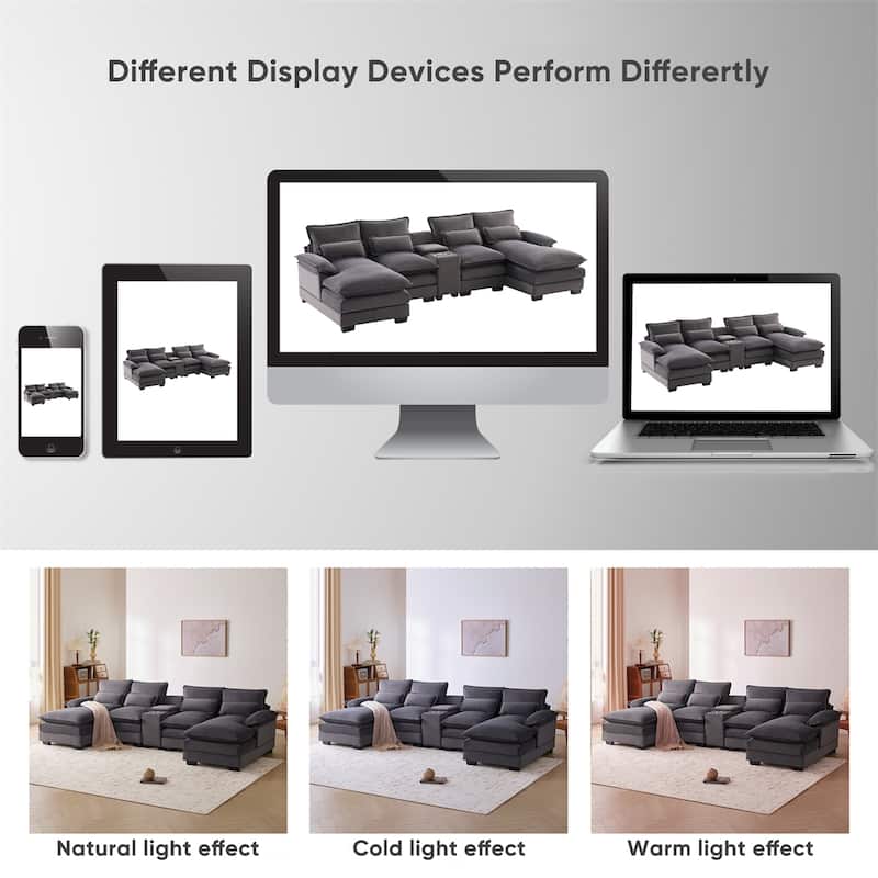 123*55" Modern U-shaped Sofa with Console,Cupholders and USB Ports