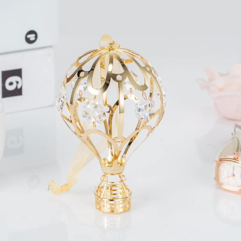 24k Gold Plated Mini Hot Air Balloon Ornament Made with Genuine Matashi Crystals