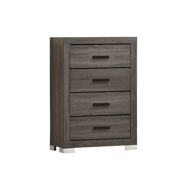 Modern Transitional Gray Wooden Chest with Bar Handle, Bedroom Fit
