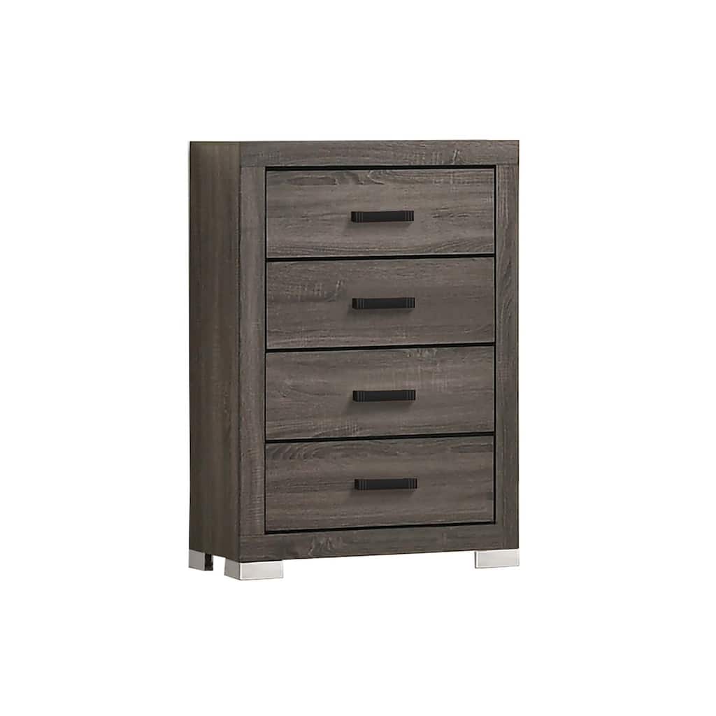 Modern Transitional Gray Wooden Chest with Bar Handle, Bedroom Fit