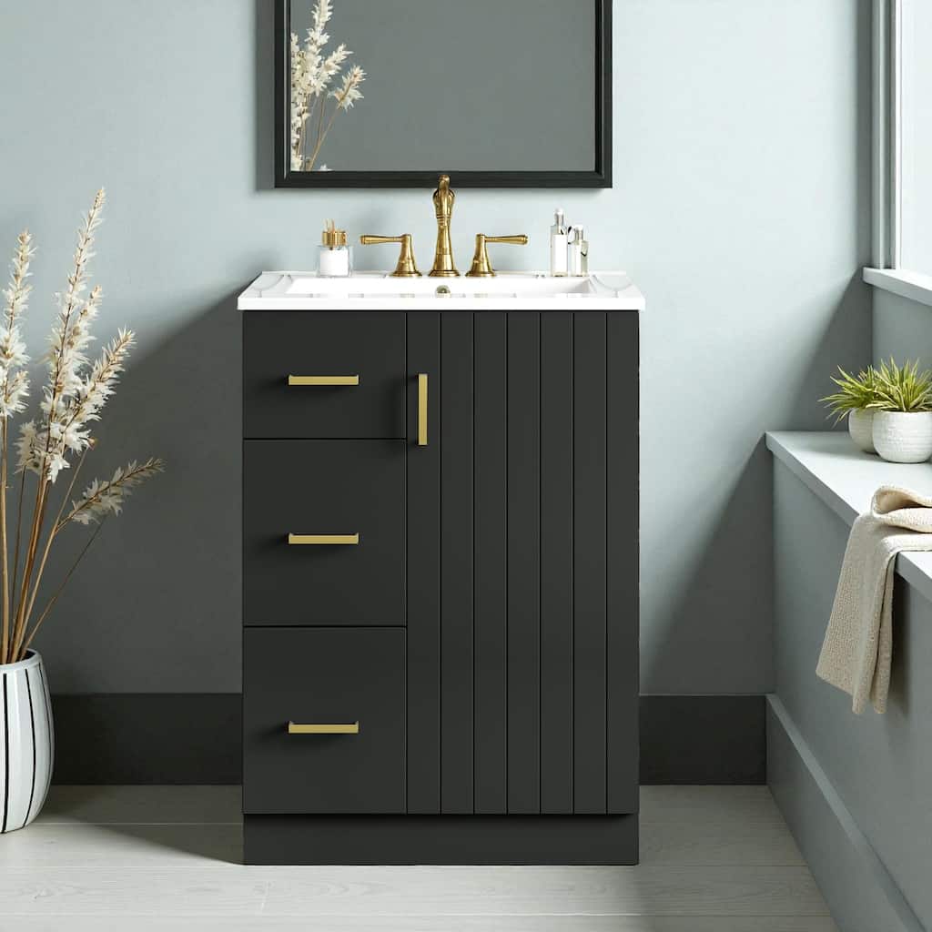 24-Inch Modern Bathroom Vanity with Sink, Freestanding Small Vanity Cabinet with 2 Drawers and Soft-Close Door