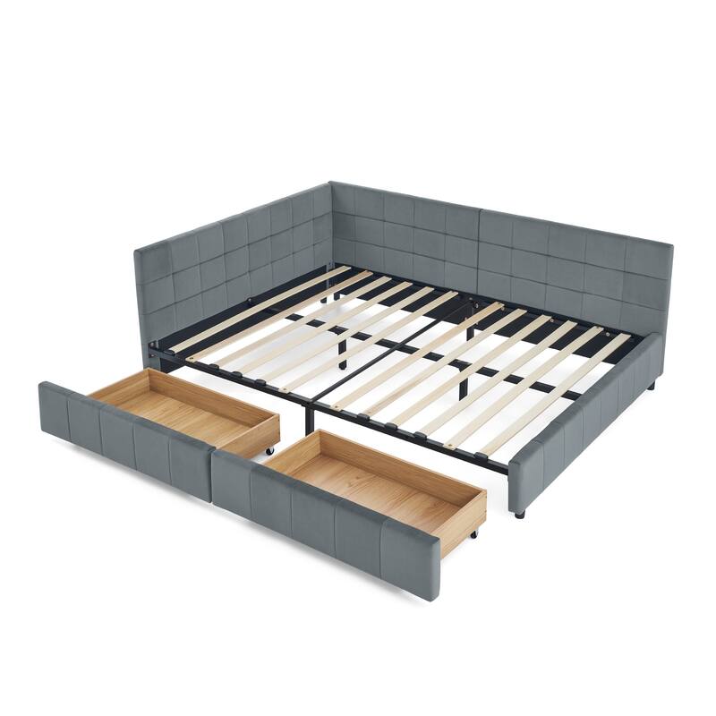 Roomfitters Full Upholstered Storage Sofa Bed Frame with Backrest and Armrests, Velvet Platform Bed