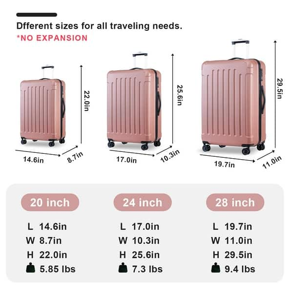 3-Piece Set Spinner Luggage High Capacity Trolley Case, Rose Gold - Bed ...