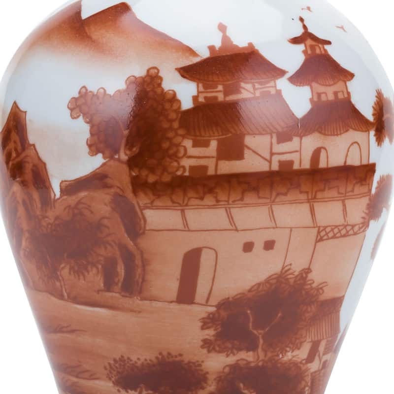 Orange Slim Jar Landscape Motif