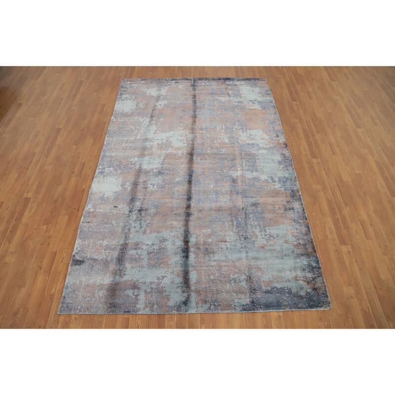 Hand Knotted Oriental Viscose Silk Carpet Modern Abstract Multi-Colored Abstract Area Rug - 10' 0'' X 6' 6''