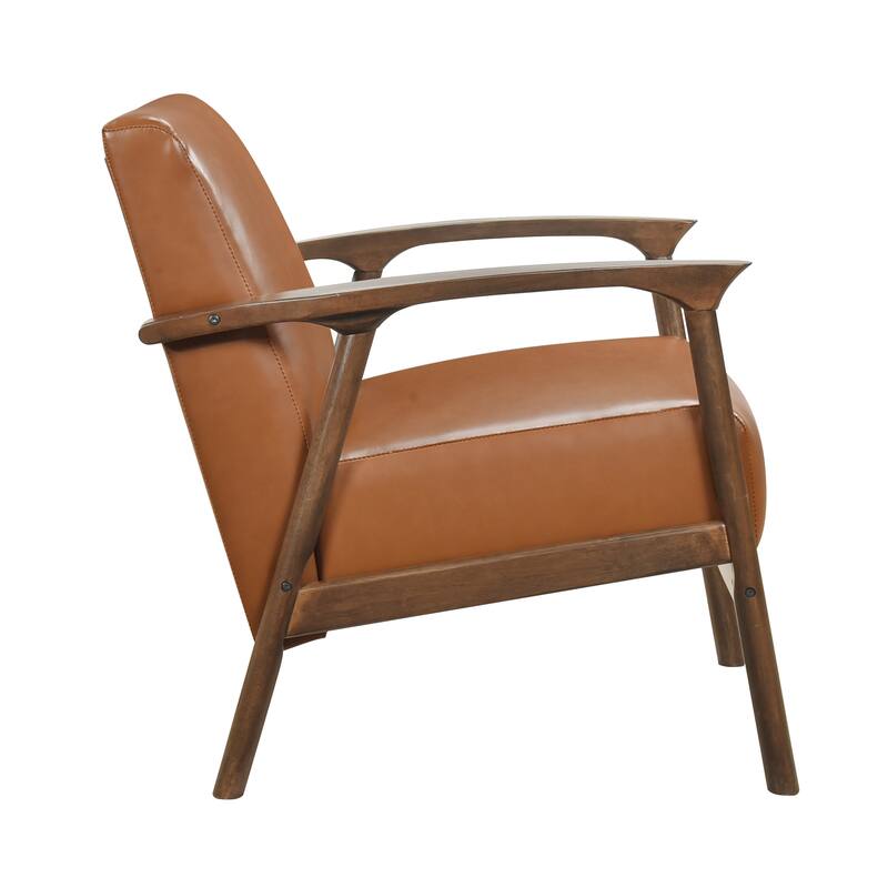 Harper 27.5" Faux Leather Accent chair - Brown Finish Solid Wood Frame