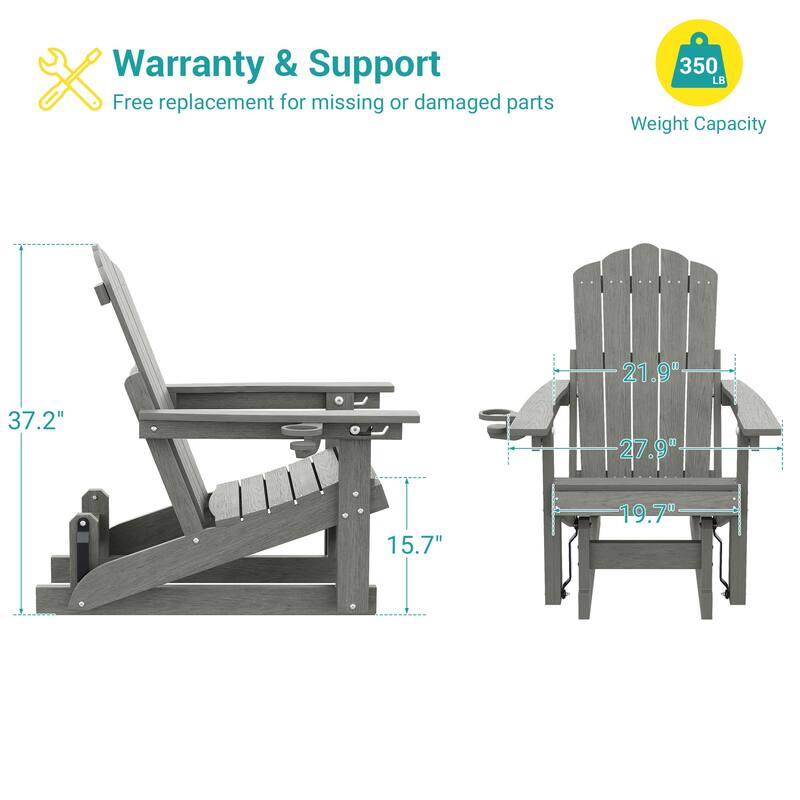 Glider Adirondack Chair 3-Position Adjustable, HDPE Wood-Like Texture