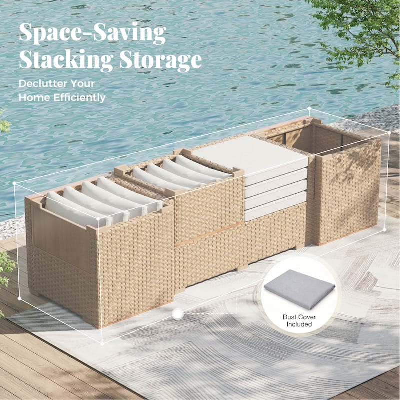 MAISON ARTS Outdoor Sofa Set，All-Weather Solid Wood Wicker Sectional Furniture Set with Dust Cover Included