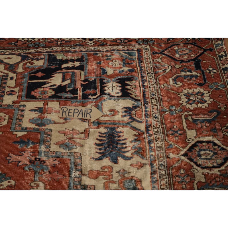 Hand Knotted Oriental 100% Wool Carpet Traditional Medallion Oranges & Rust Heriz (serapi) Area Rug - 14' 3'' X 10' 2''