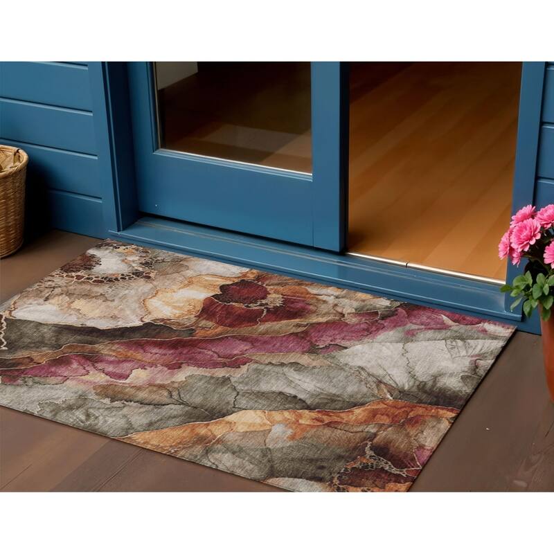 HomeRoots Floral Transitional Rectangle Outdoor Rug - 3' x 5'