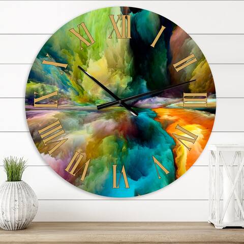 Designart 'Colorful Motion Gradients of Surreal Mountains and Clouds' Modern wall clock