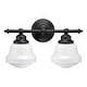 preview thumbnail 1 of 7, Huntley 2-Light 16 in. W Oil Rubbed Bronze Farmhouse Bathroom Vanity Lighting Fixture, White Schoolhouse Milk Glass Globe Shade 16-in W x 10-in H x 7-in D - Oil Rubbed Bronze