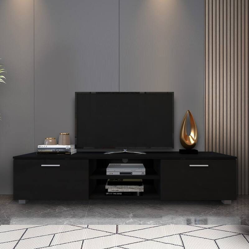 63" Modern TV Stand with Open Shelves & Cabinets for TVs Up to 70"
