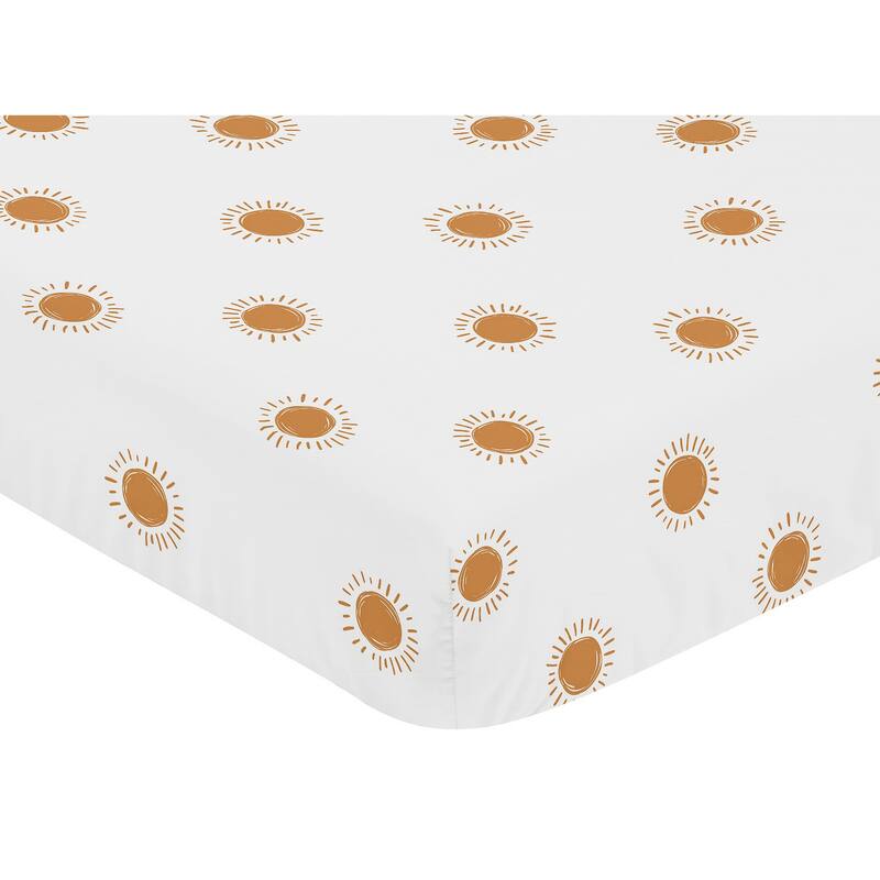White Orange Boho Sun Boy Girl Fitted Crib Sheet - Pumpkin Bohemian Celestial Sky Gender Neutral Desert Sunshine Outdoors Nature