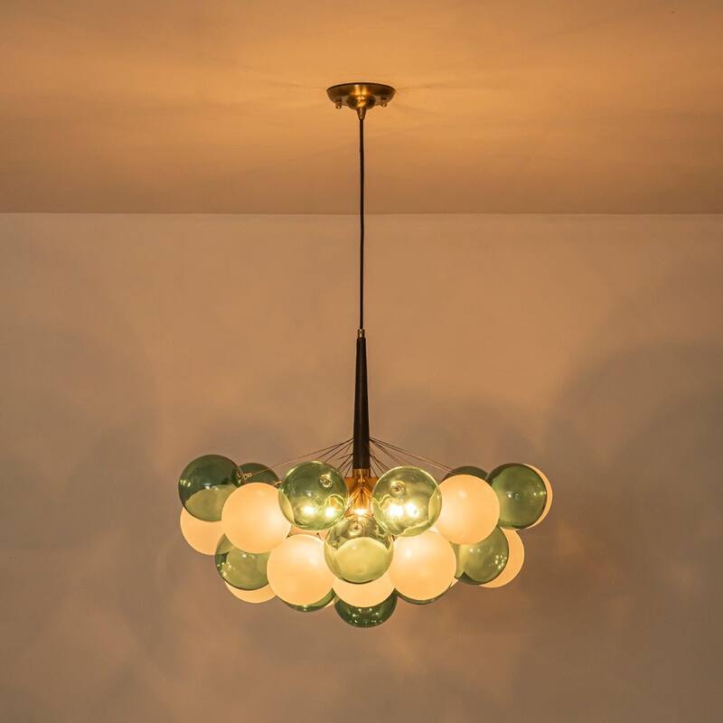 French 5-Light White Green Bubble Cluster Glass Globe Chandelier - 25.6 Inches