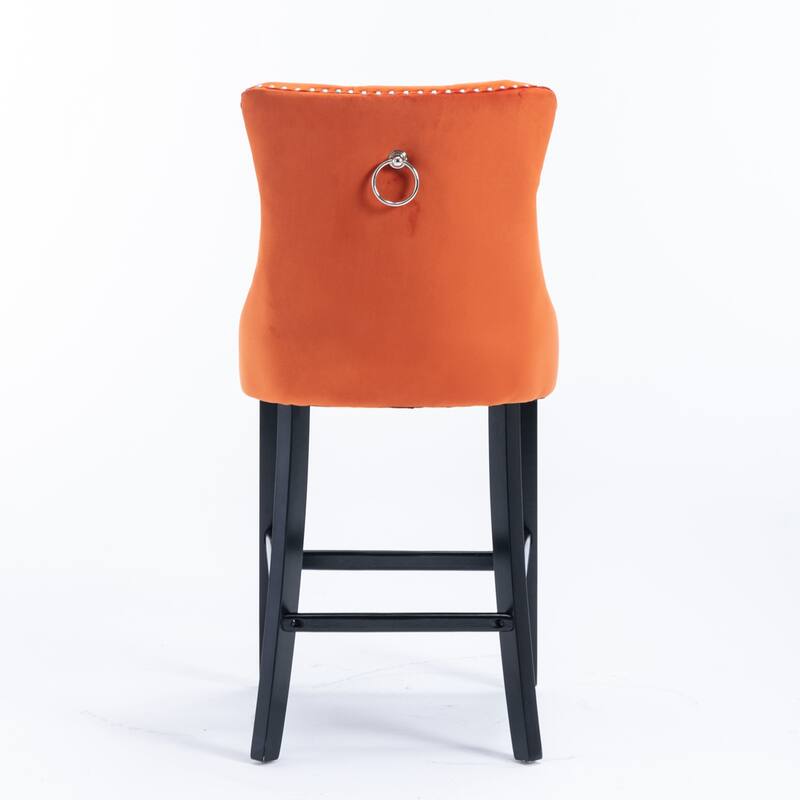 Modern Velvet Upholstered Barstools Bar Chairs with Button Tufted Decoration,Wooden Legs,Chrome Nailhead Trim, Set of 2