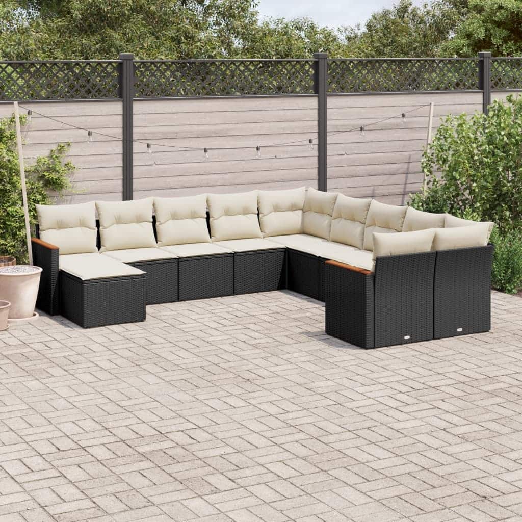vidaXL Patio Sofa Set with Cushions Outdoor Conversation Furniture Poly Rattan - 21.7 x 21.7 x 14.6 in