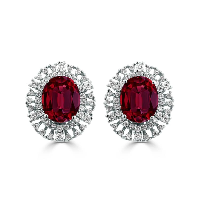 Auriya 5 3/4ct Fancy Oval-cut Red Ruby Halo Diamond Earrings 1 1/10cttw 18K Gold