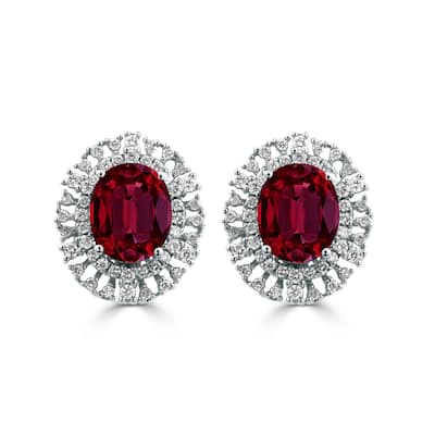 Auriya 5 3/4ct Fancy Oval-cut Red Ruby Halo Diamond Earrings 1 1/10cttw 18K Gold