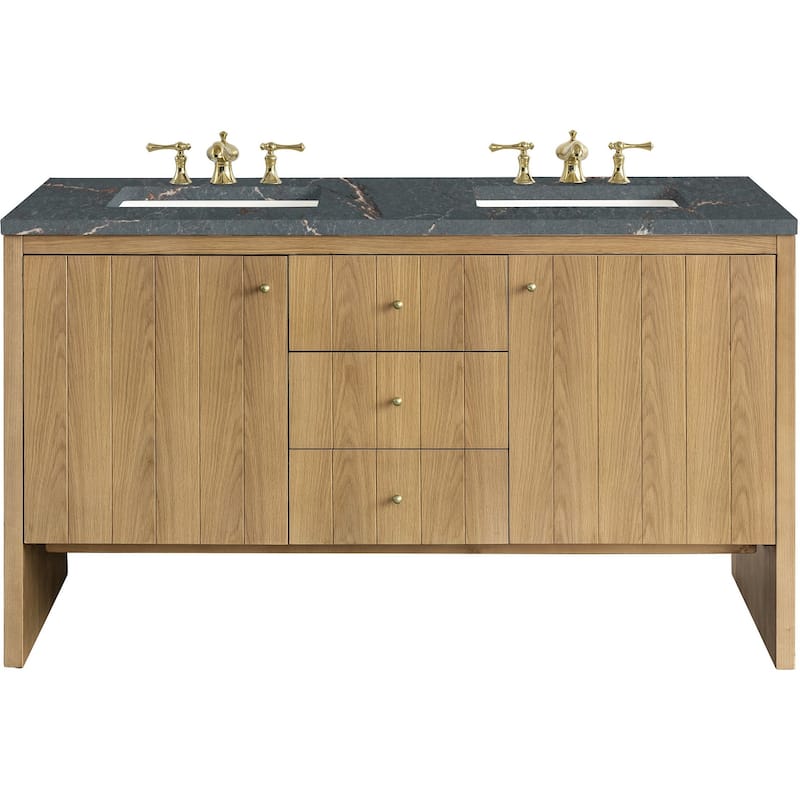 James Martin Vanities 435-V60D-FPBL Hudson 60" Free Standing Double - Light Natural Oak - Oak Finish