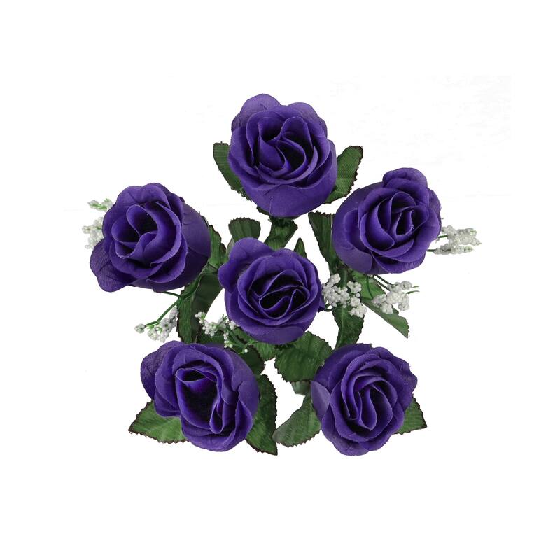 Set of 12 Dark Purple Artificial Rose Bud Flower Stem Bush Bouquet 14in - 14" L x 6" W x 6" DP