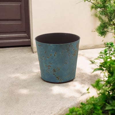HomeRoots 9" Blue Recycled Plastic Indoor Outdoor Round Pot Planter