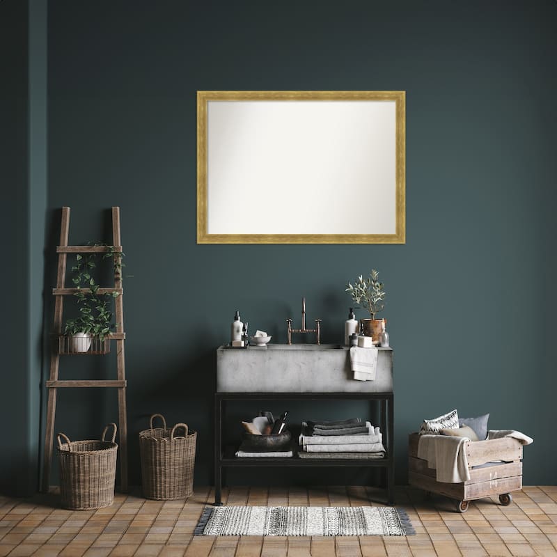 Angled Non-Beveled Wood Framed Bathroom Vanity Wall Mirror