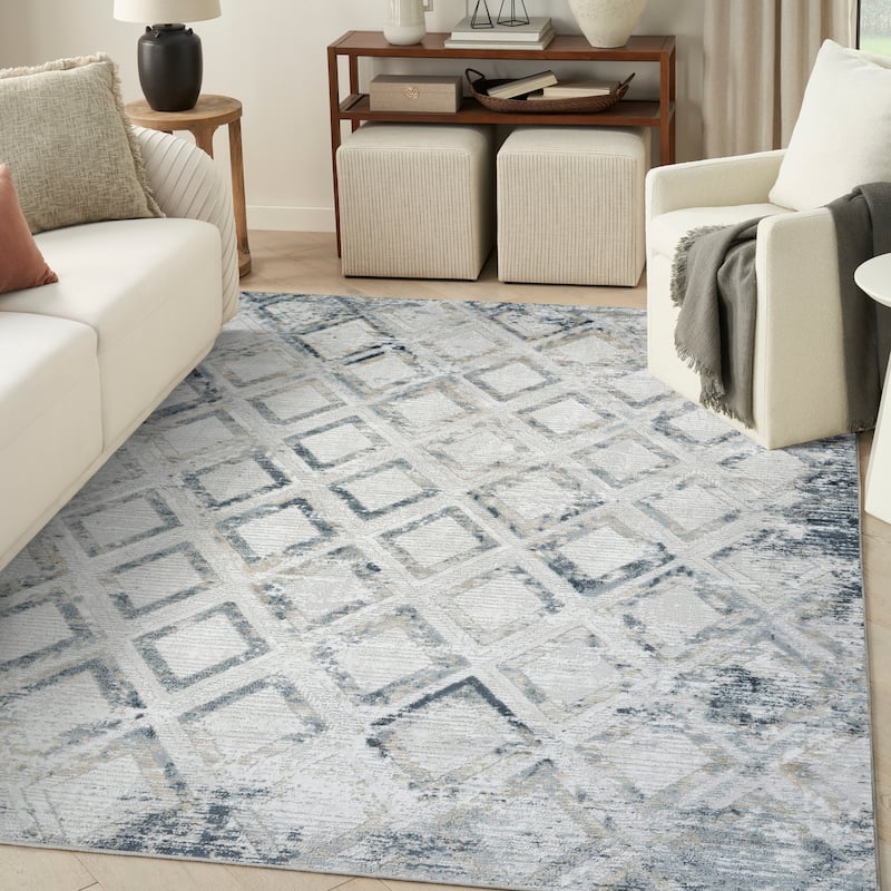 Nourison Dekor Indoor only Diamond Area Rug - Grey/Navy - 7'10" x 9'10"