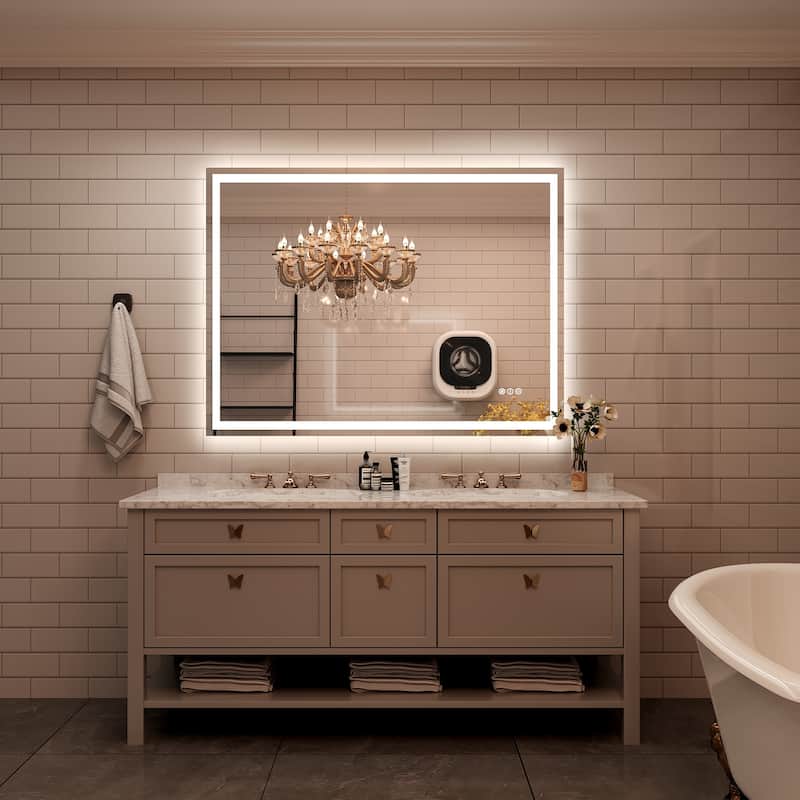 Frameless LED Front Light and Backlit 3 Colors Dimmable Anti-Fog Wall Bathroom Vanity Mirror