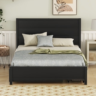 Full Metal Storage Platform Bed with Twin Size Trundle and 2 Drawers