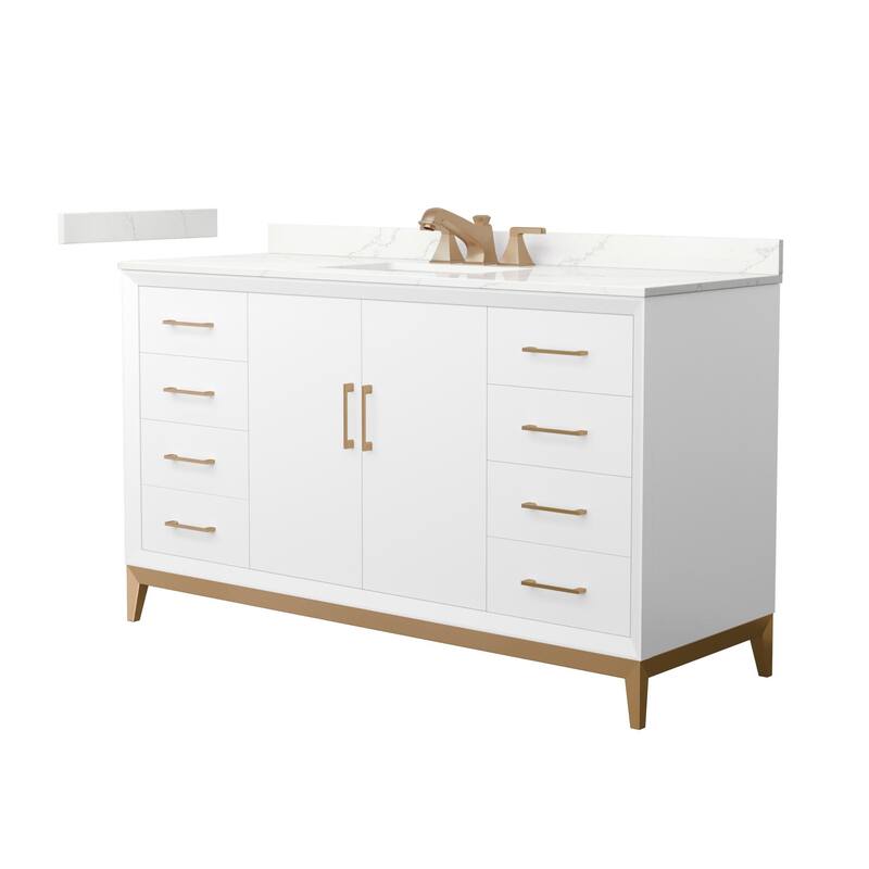 Wyndham Collection WCH818160S-QTZ-US3MXX Amici 60" Free Standing - White / Giotto Quartz Top / Satin Bronze Hardware