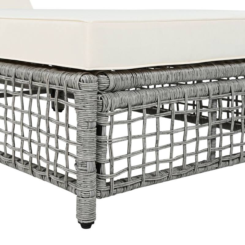 Set of 2 Rattan Outdoor Chaise Lounges with Wheels and Adjustable Backrest, Cushions for Poolside Backyard Garden