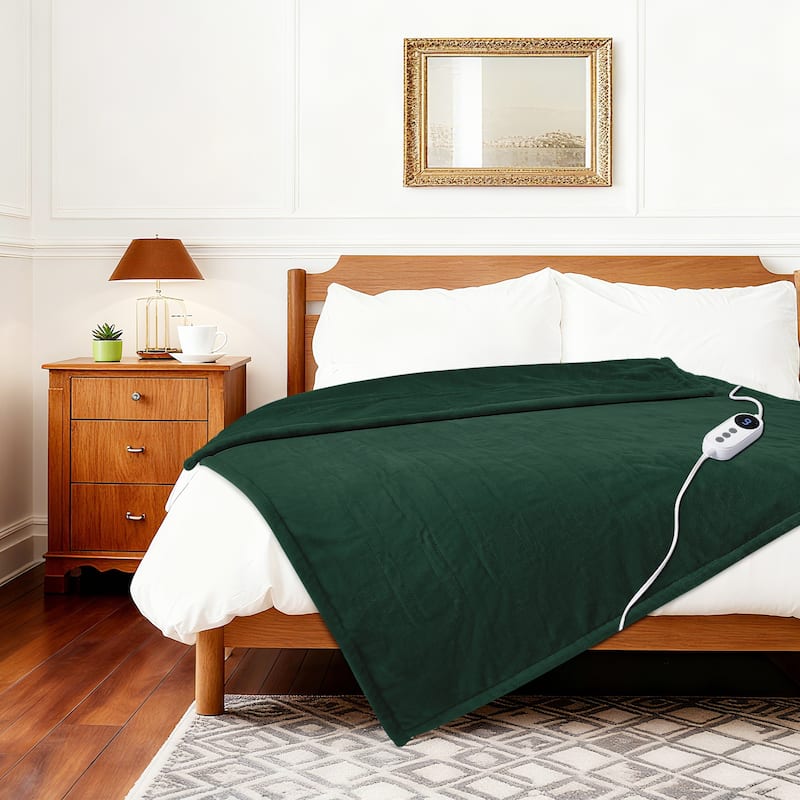 Reversible Flannel Electric Blanket, Soft & Cozy Heated Throw, 9 Heat Settings with Timer Controller