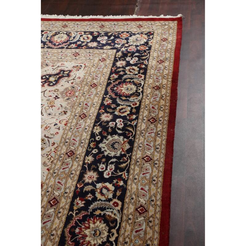 Vegetable Dye Nain Persian Area Rug Hand-knotted Large Wool Carpet - 12'1" x 19'1"