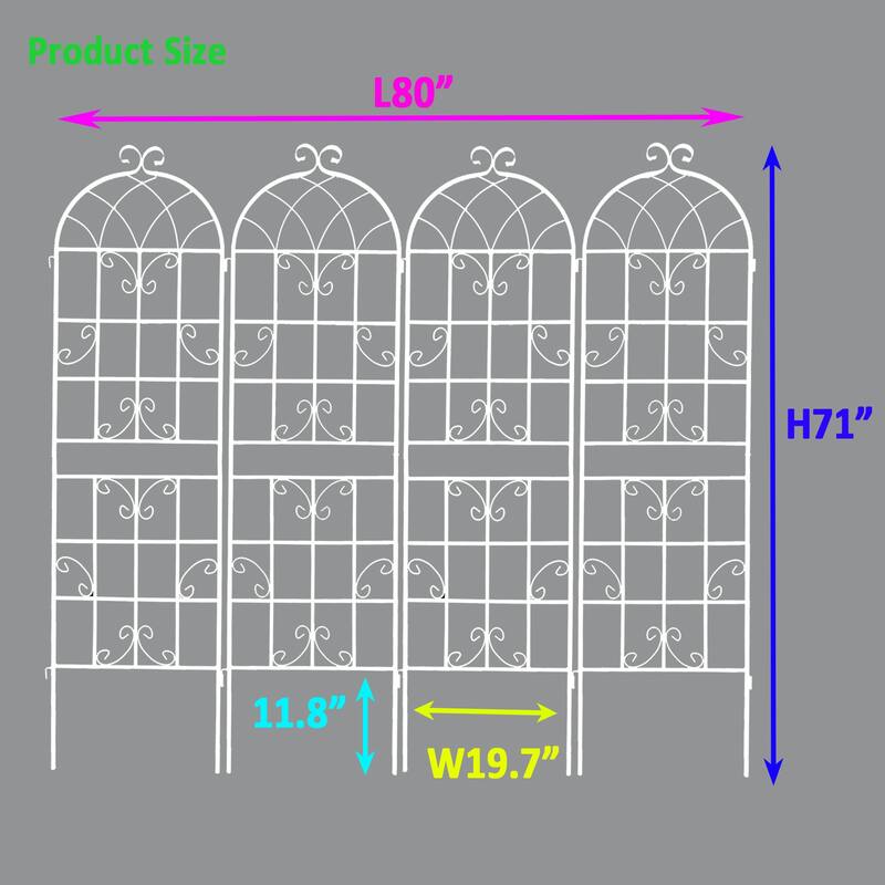 4 Pack Metal Garden Trellis 71" x 19.7" Rustproof Trellis for Climbing Plants Outdoor Flower Support Cream
