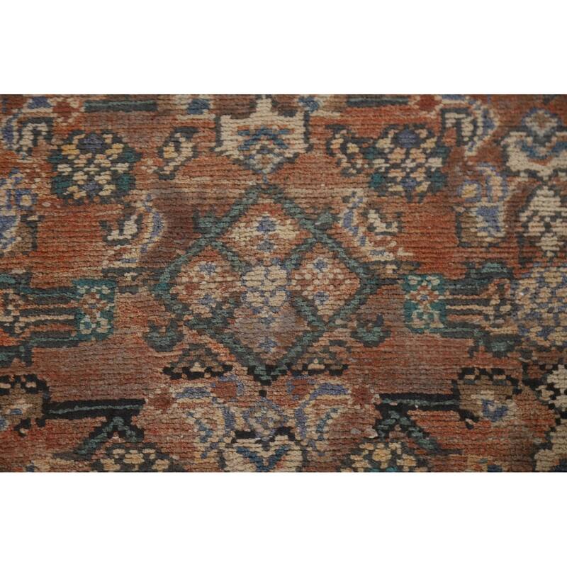 Hand Knotted Oriental 100% Wool Carpet Traditional Geometric Oranges & Rust Hamedan Runner Rug - 9' 1'' X 3' 3''